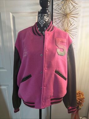 Pink & Black Varsity Jacket with 'S' Patch